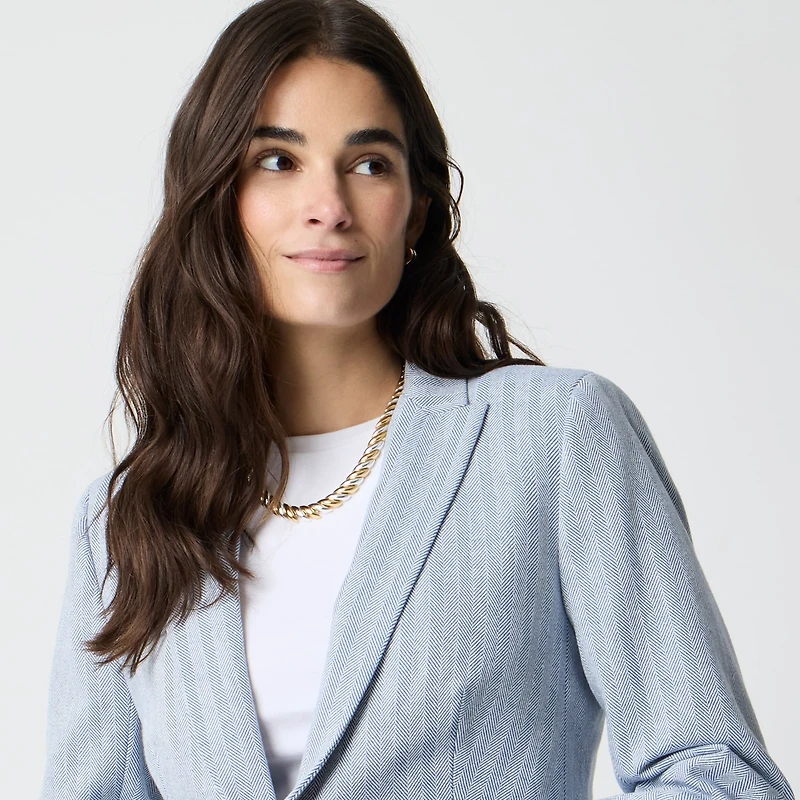 Cotton herringbone one-button blazer