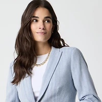 Cotton herringbone one-button blazer