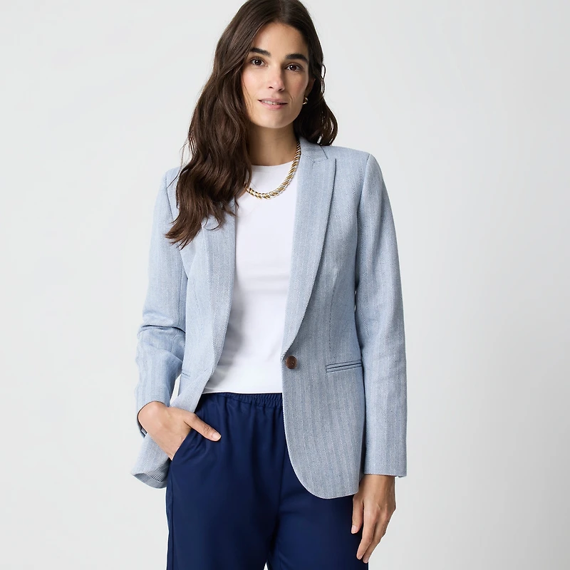 Cotton herringbone one-button blazer