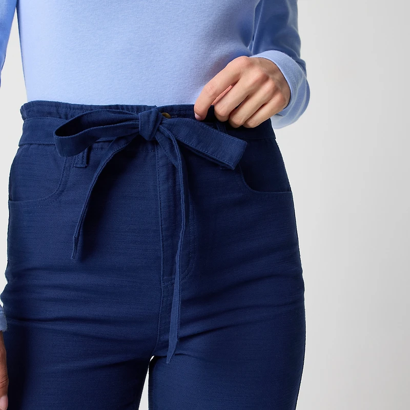 Twill paper-bag full-length pant