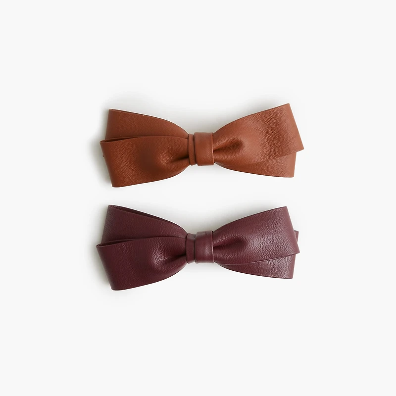 Faux-leather bow barrettes set-of-two