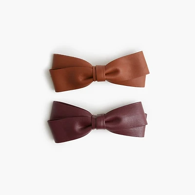 Faux-leather bow barrettes set-of-two