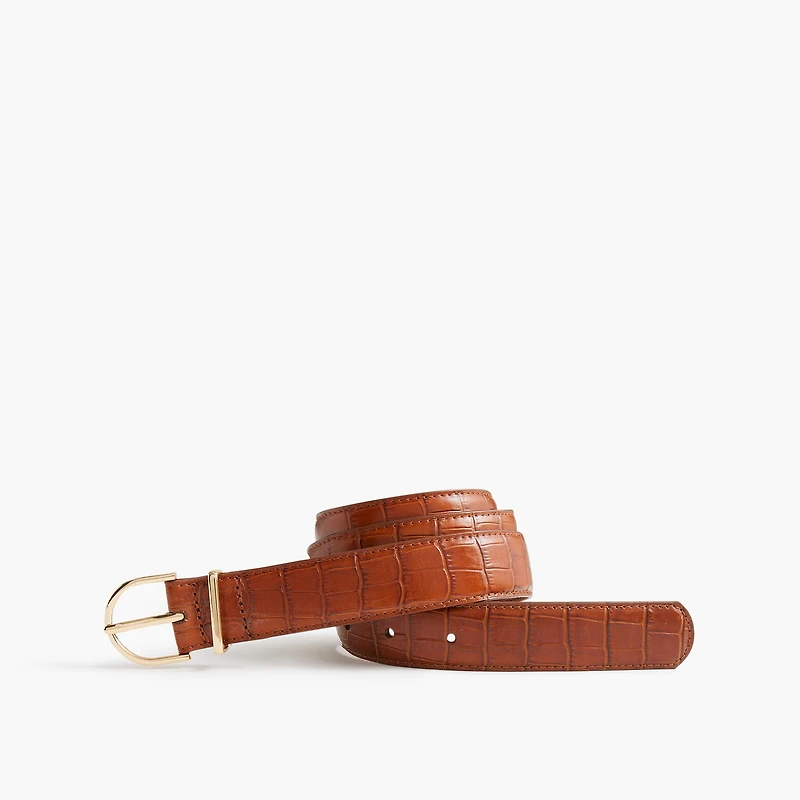Embossed leather croc buckle belt