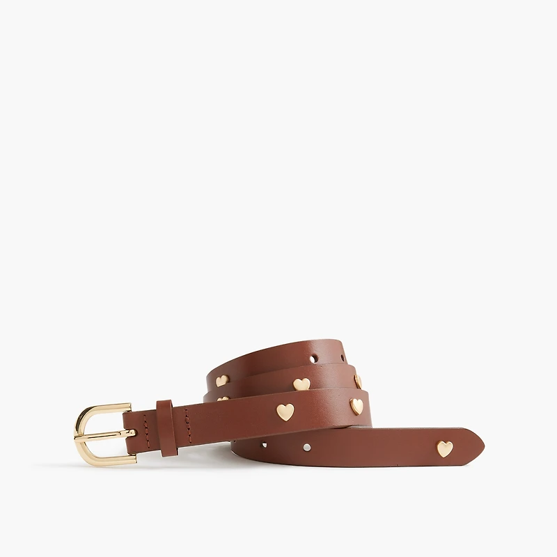 Bonded leather heart-studded belt