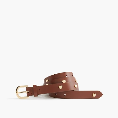 Bonded leather heart-studded belt