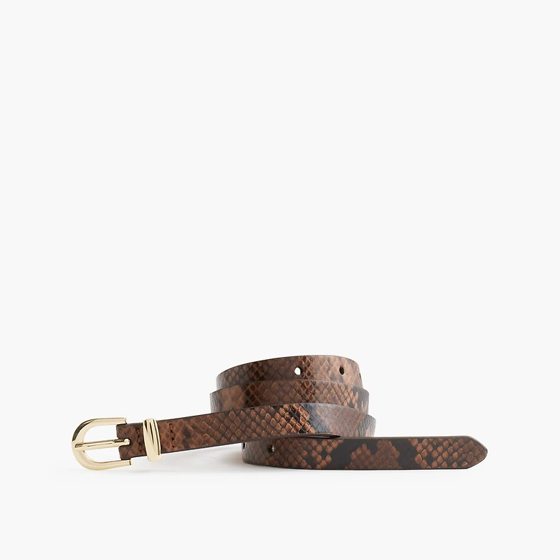 Oval-buckle faux-snakeskin belt