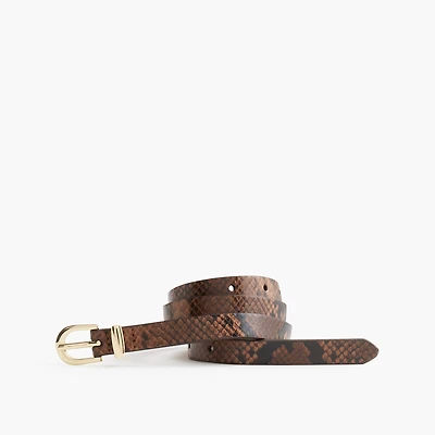 Oval-buckle faux-snakeskin belt