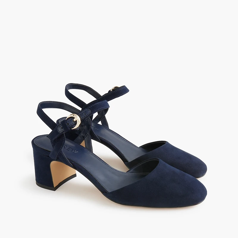 Microsuede ankle-strap heels