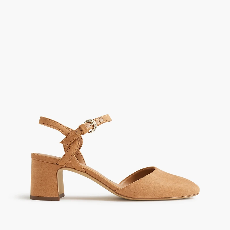 Microsuede ankle-strap heels