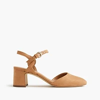 Microsuede ankle-strap heels
