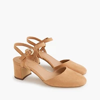 Microsuede ankle-strap heels