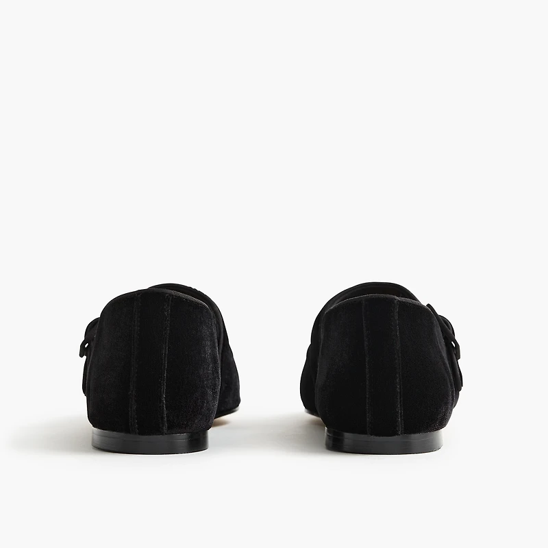 Velvety square-toe Mary Jane flats