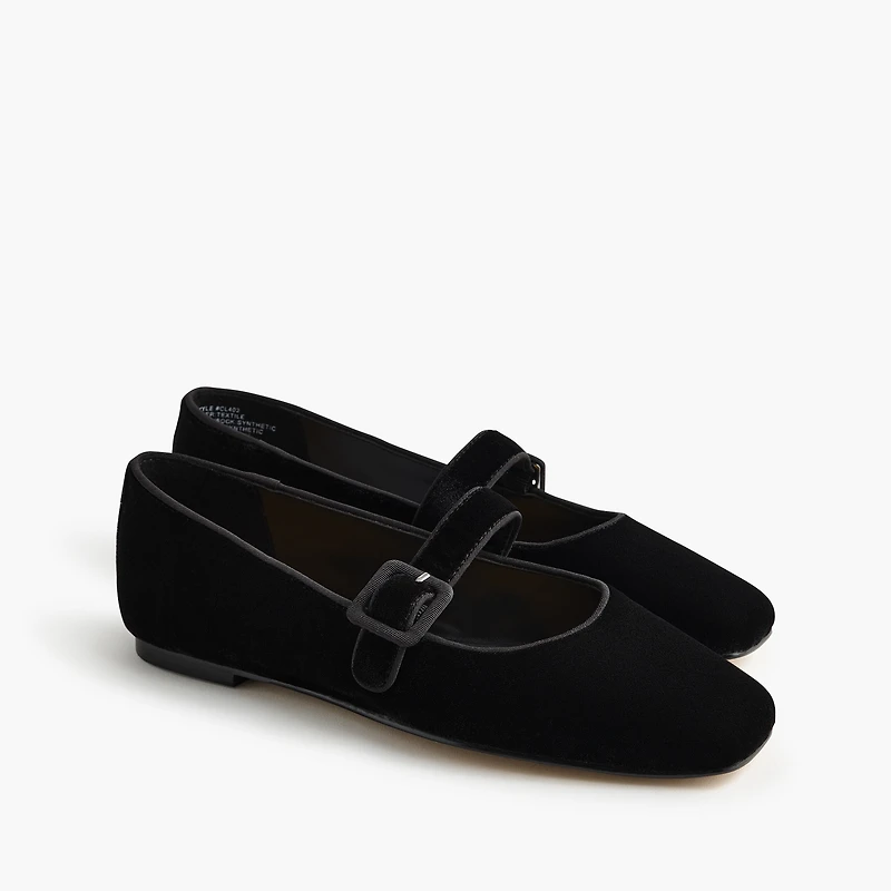 Velvety square-toe Mary Jane flats