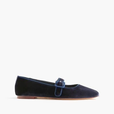 Velvety square-toe Mary Jane flats