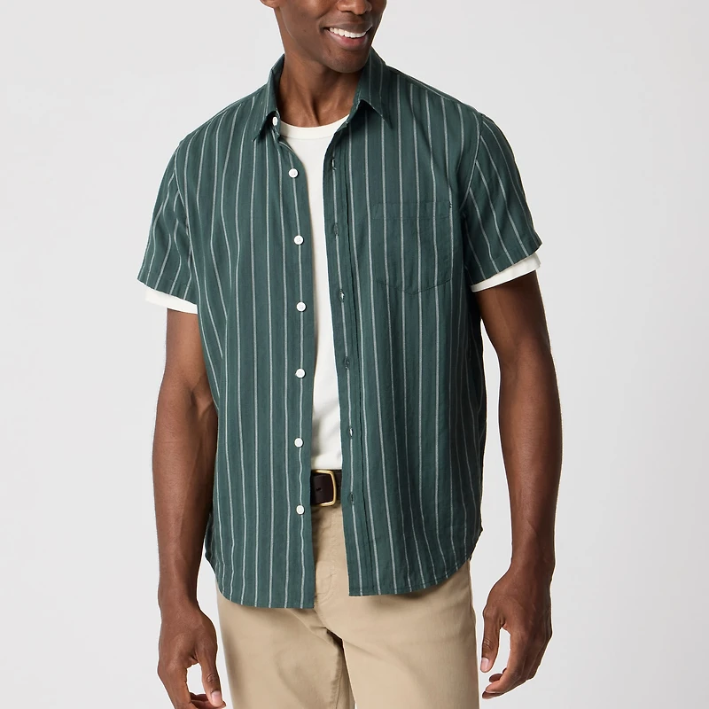 Short-sleeve striped dobby shirt