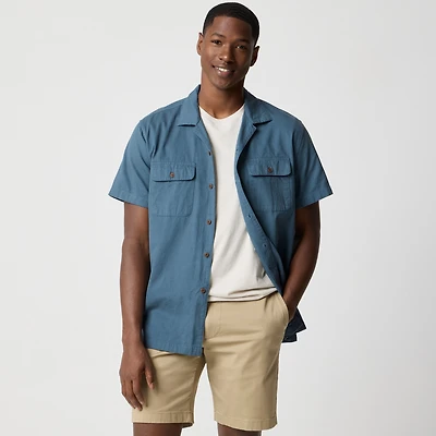 Short-sleeve textured corduroy camp shirt