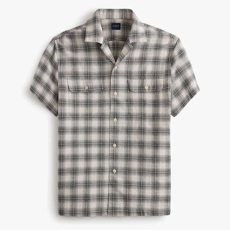 Short-sleeve seersucker camp shirt