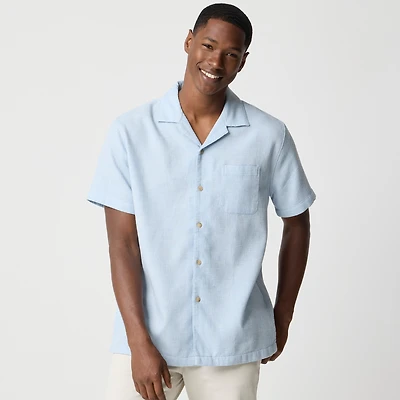 Short-sleeve waffle dobby camp shirt