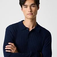Long-sleeve merino wool-blend sweater-polo