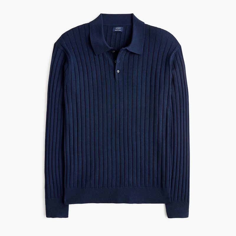 Long-sleeve merino wool-blend sweater-polo