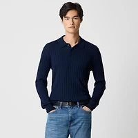 Long-sleeve merino wool-blend sweater-polo