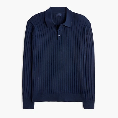 Long-sleeve merino wool-blend sweater-polo