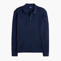 Long-sleeve merino wool-blend sweater-polo