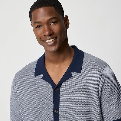 Two-tone camp sweater-polo