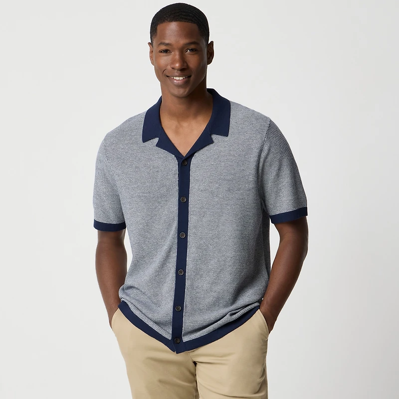 Two-tone camp sweater-polo