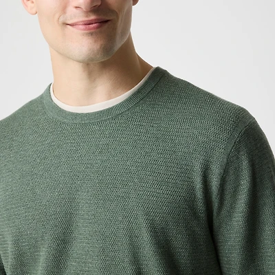 Long-sleeve basketweave crewneck sweater