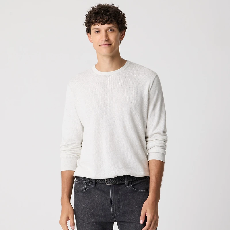Long-sleeve basketweave crewneck sweater