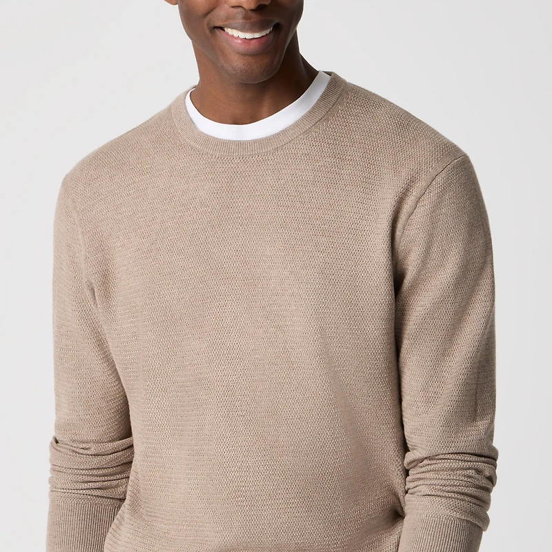 Long-sleeve basketweave crewneck sweater