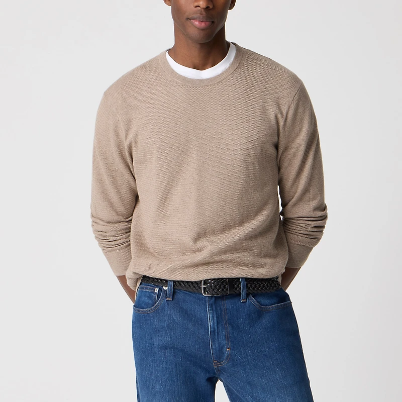 Long-sleeve basketweave crewneck sweater