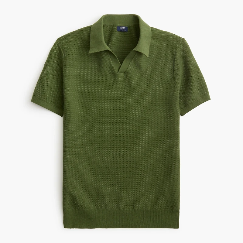 Textured Johnny-collar sweater polo