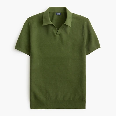 Textured Johnny-collar sweater polo