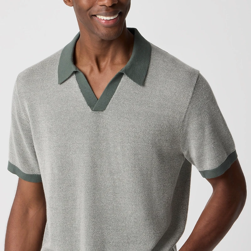 Merino wool-blend johnny-collar sweater-polo