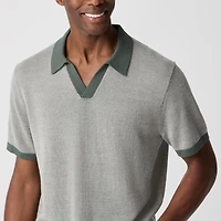 Merino wool-blend johnny-collar sweater-polo