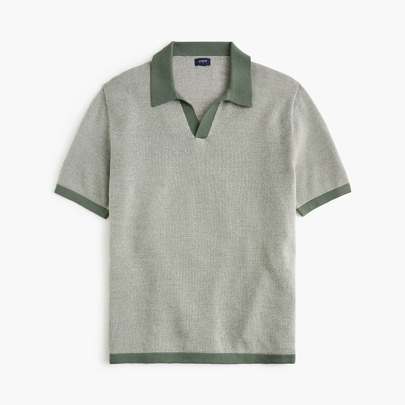 Merino wool-blend johnny-collar sweater-polo