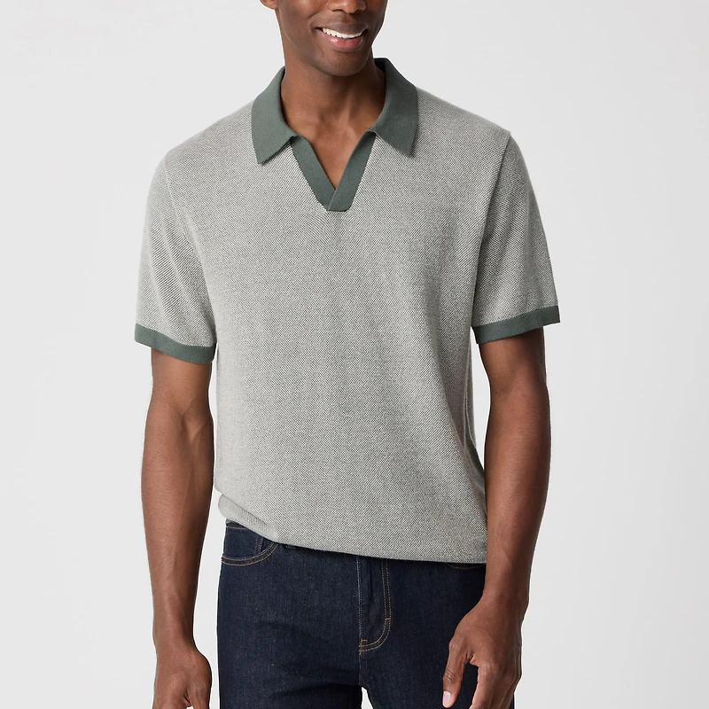 Merino wool-blend johnny-collar sweater-polo