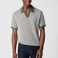 Merino wool-blend johnny-collar sweater-polo