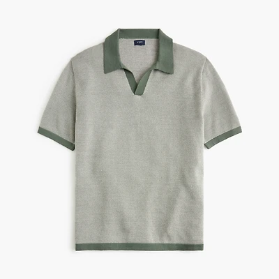 Merino wool-blend johnny-collar sweater-polo