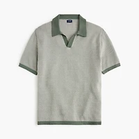 Merino wool-blend johnny-collar sweater-polo