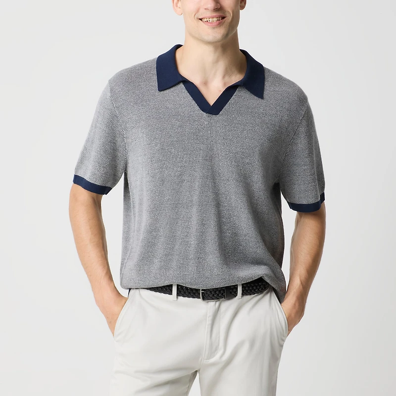 Merino wool-blend johnny-collar sweater-polo