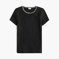 Beaded slim-fit pearl blanket-stitch tee