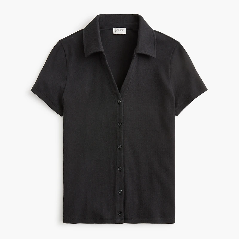 Ribbed button-up polo top