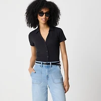 Ribbed button-up polo top