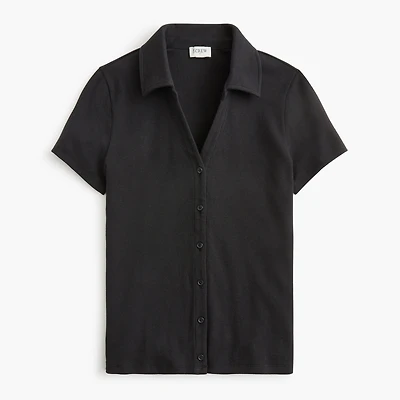 Ribbed button-up polo top