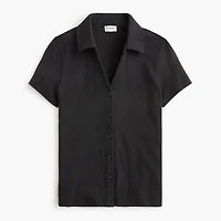 Ribbed button-up polo top