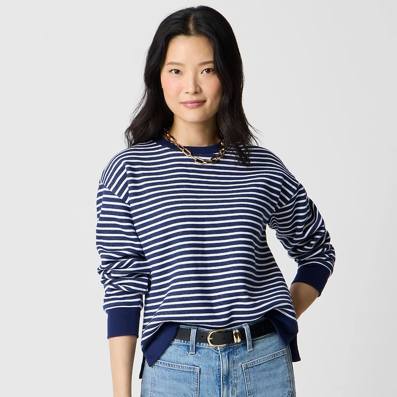 Striped crewneck pullover sweatshirt