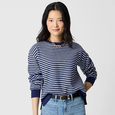 Striped crewneck pullover sweatshirt